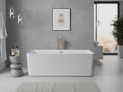 Mexen Nila cadă de baie freestanding cu caneluri 170 x 75 cm, albă, preaplin cupru periat - 52841708000-65