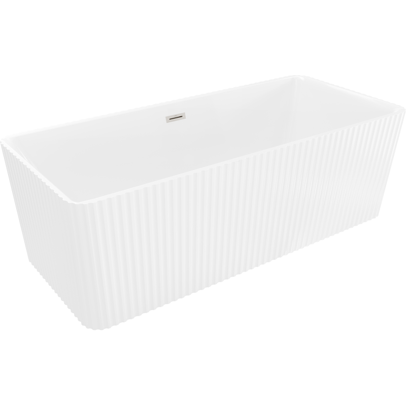 Mexen Nila cadă de baie freestanding cu striații 170 x 75 cm, albă, preaplin nichel periat - 52841708000-97