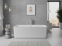 Mexen Nila cadă de baie freestanding cu striații 170 x 75 cm, albă, preaplin nichel periat - 52841708000-97