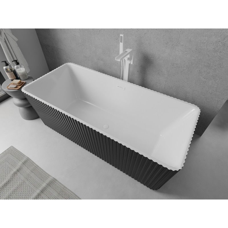 Mexen Nila cadă de baie freestanding cu caneluri 170 x 75 cm, albă/neagră, preaplin alb - 52841708075-20