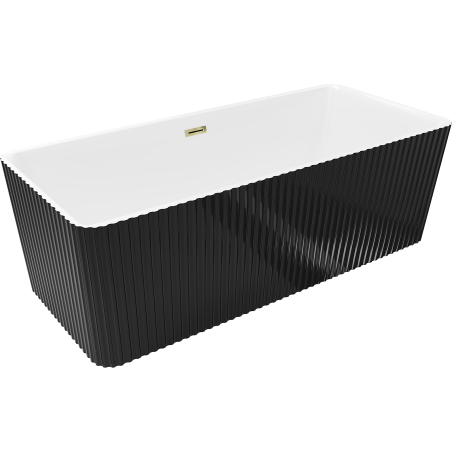 Mexen Nila cadă de baie freestanding canelată 170 x 75 cm, albă/neagră, preaplin auriu - 52841708075-50