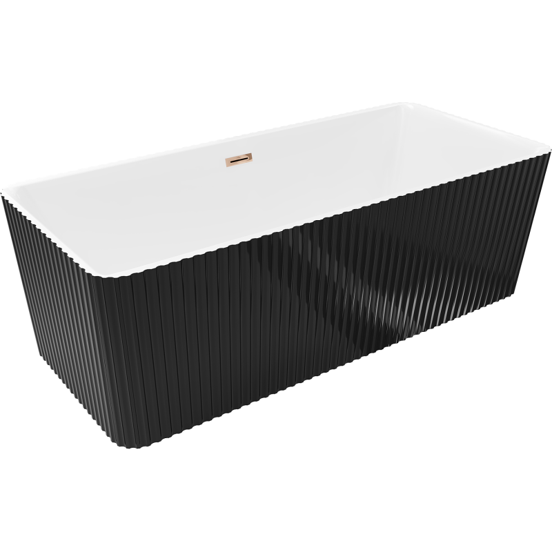 Mexen Nila cadă de baie independentă cu caneluri 170 x 75 cm, alb/negru, preaplin aur roz - 52841708075-60