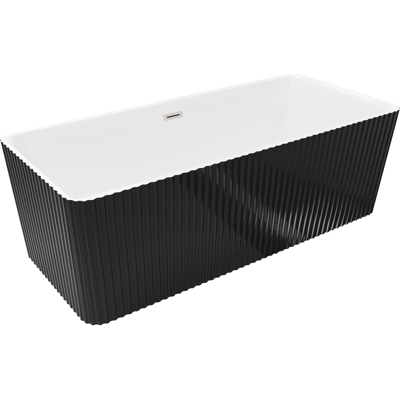 Mexen Nila szabadon álló bordázott fürdőkád 170 x 75 cm, fehér/fekete, szálcsiszolt nikkel túlfolyó - 52841708075-97