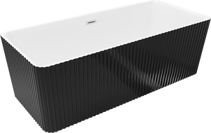 Mexen Nila szabadon álló bordázott fürdőkád 170 x 75 cm, fehér/fekete, szálcsiszolt nikkel túlfolyó - 52841708075-97