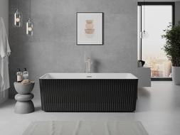 Mexen Nila cadă de baie freestanding cu striații 170 x 75 cm, alb/negru, preaplin nichel periat - 52841708075-97