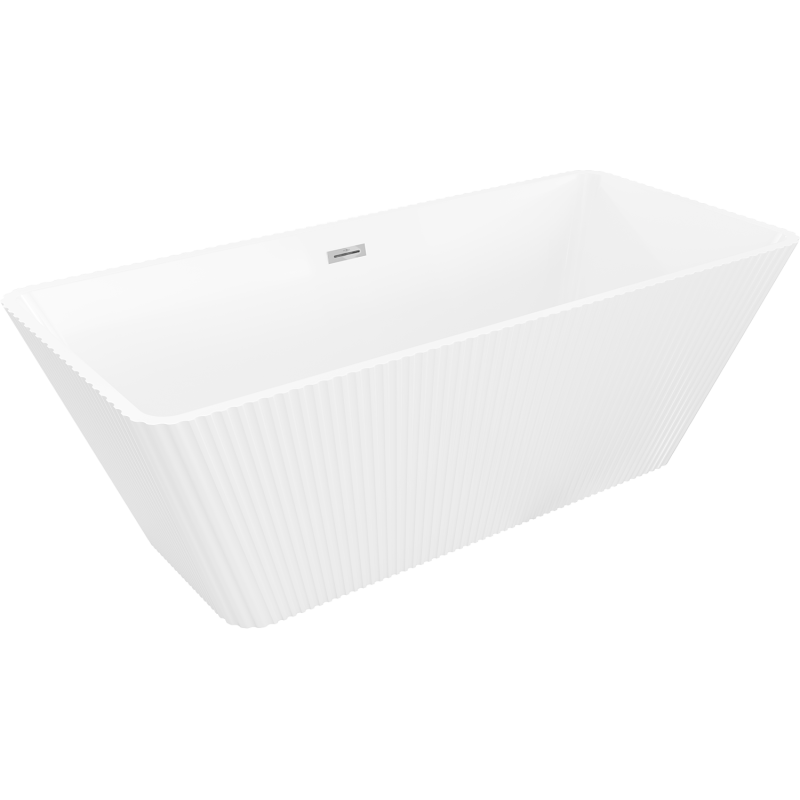Mexen Tava cadă freestanding canelată 170 x 75 cm, albă, preaplin crom - 52851707500-01