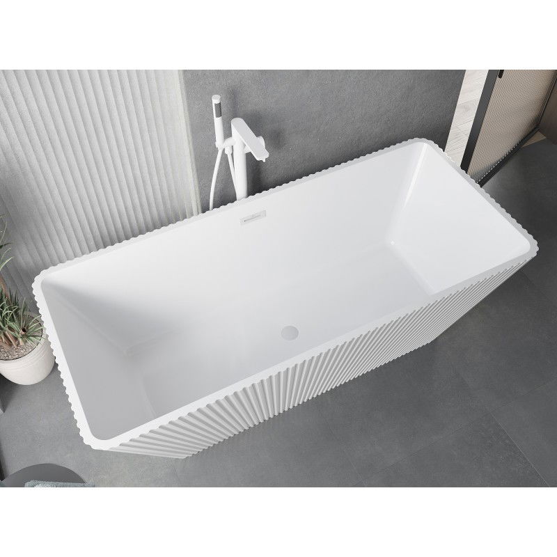 Mexen Tava szabadon álló, bordázott kád 170 x 75 cm, fehér, fehér túlfolyó - 52851707500-20