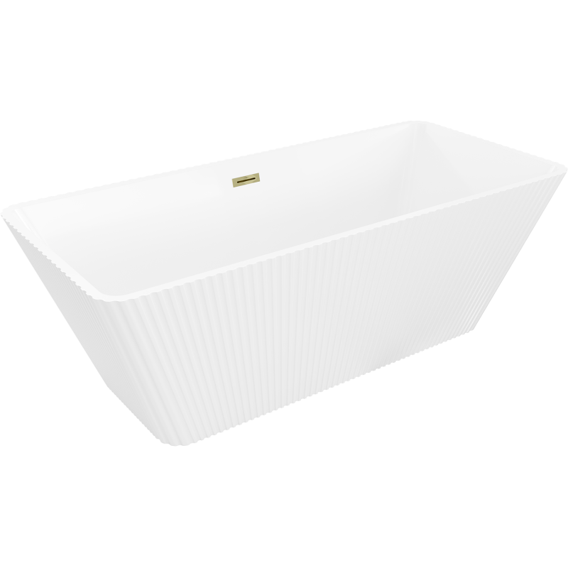 Mexen Tava cadă freestanding canelată 170 x 75 cm, albă, preaplin auriu - 52851707500-50