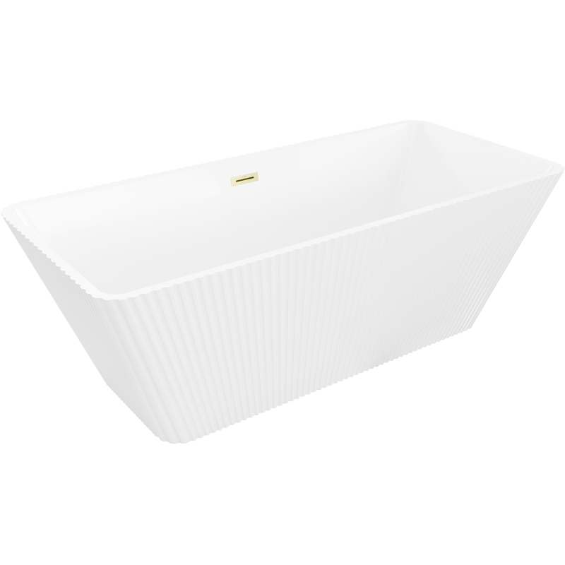 Mexen Tava cadă freestanding cu caneluri 170 x 75 cm, albă, preaplin auriu periat - 52851707500-55