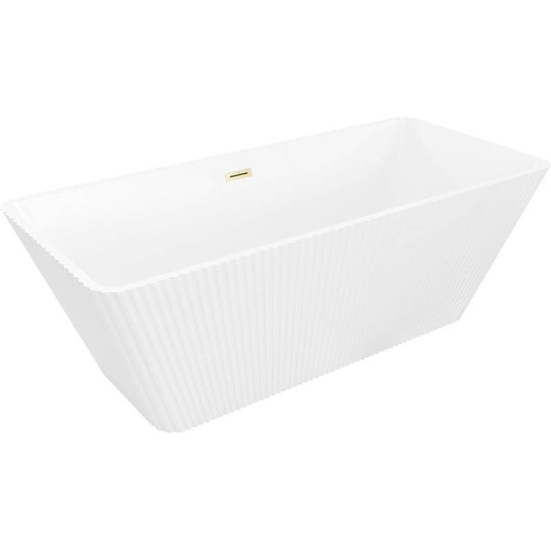 Mexen Tava szabadon álló bordázott kád 170 x 75 cm, fehér, arany szálcsiszolt túlfolyóval - 52851707500-55