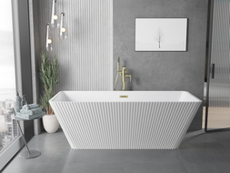 Mexen Tava cadă freestanding cu caneluri 170 x 75 cm, albă, preaplin auriu periat - 52851707500-55