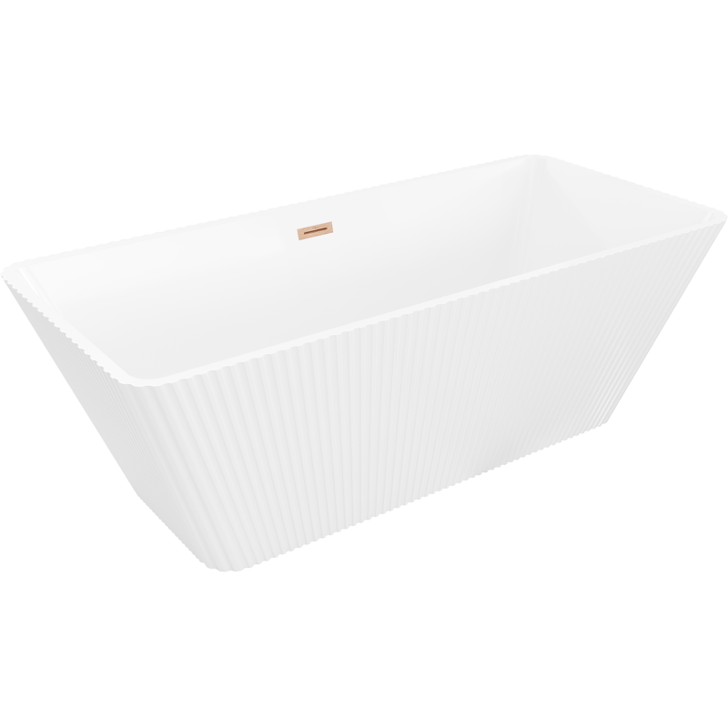 Mexen Tava szabadon álló barázdált kád 170 x 75 cm, fehér, sörtélt réz túlfolyóval - 52851707500-65