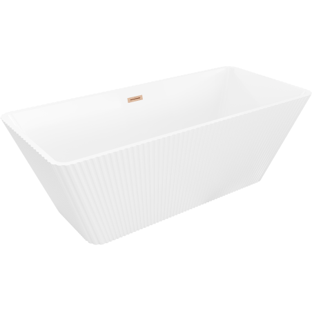 Mexen Tava szabadon álló barázdált kád 170 x 75 cm, fehér, sörtélt réz túlfolyóval - 52851707500-65