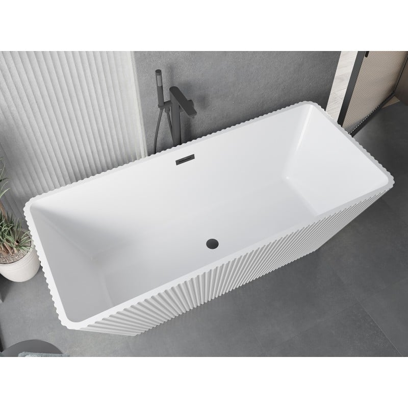 Mexen Tava cadă de baie freestanding, cu caneluri, 170 x 75 cm, albă, preaplin negru - 52851707500-70