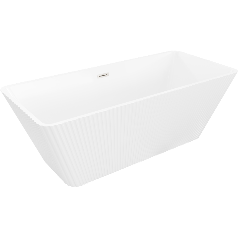Mexen Tava cadă freestanding canelată 170 x 75 cm, albă, preaplin nichel periat - 52851707500-97