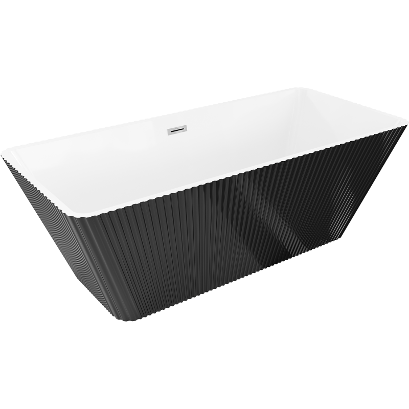 Mexen Tava cadă freestanding cu șanțuri 170 x 75 cm, albă/neagră, preaplin crom - 52851707575-01