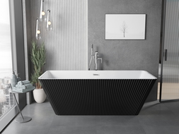 Mexen Tava szabadon álló ryflowana kád 170 x 75 cm, fehér/fekete, króm túlfolyóval - 52851707575-01