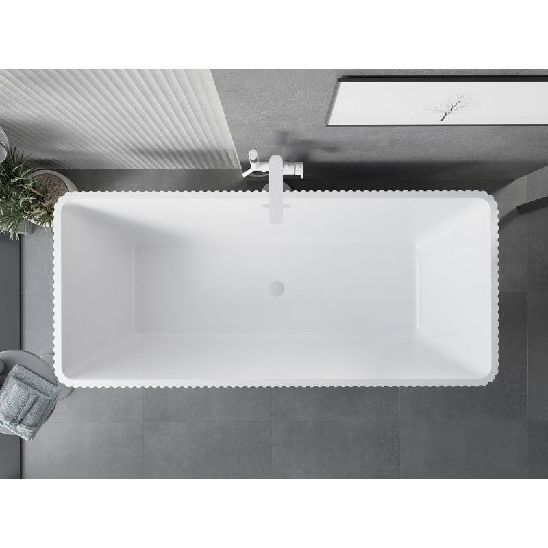 Mexen Tava cadă de baie freestanding canelată 170 x 75 cm, albă/neagră, preaplin alb - 52851707575-20