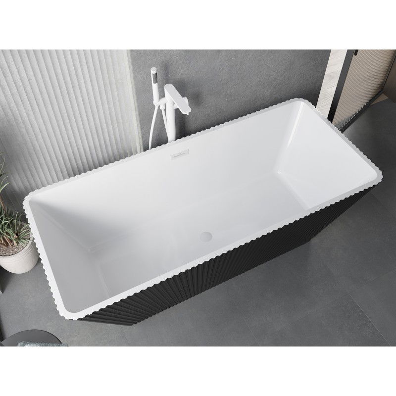 Mexen Tava cadă de baie freestanding canelată 170 x 75 cm, albă/neagră, preaplin alb - 52851707575-20