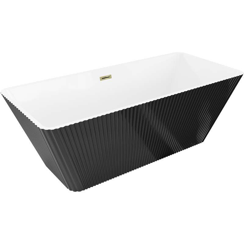 Mexen Tava cadă de sine stătătoare striată 170 x 75 cm, alb/negru, preaplin auriu - 52851707575-50