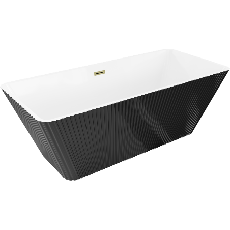 Mexen Tava cadă de sine stătătoare striată 170 x 75 cm, alb/negru, preaplin auriu - 52851707575-50