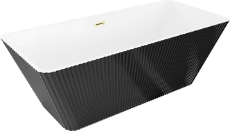 Mexen Tava cadă freestanding canelată 170 x 75 cm, albă/neagră, preaplin aurie periată - 52851707575-55