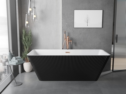 Mexen Tava cadă freestanding cu caneluri 170 x 75 cm, alb/negru, preaplin aur roz - 52851707575-60