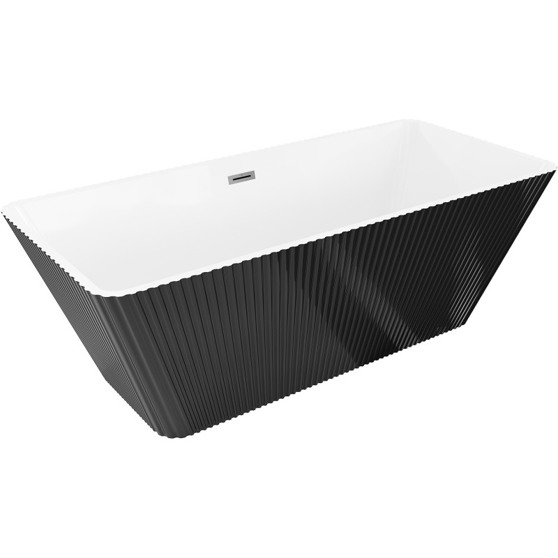 Mexen Tava cadă freestanding cu caneluri 170 x 75 cm, alb/negru, preaplin gun gray periat - 52851707575-66