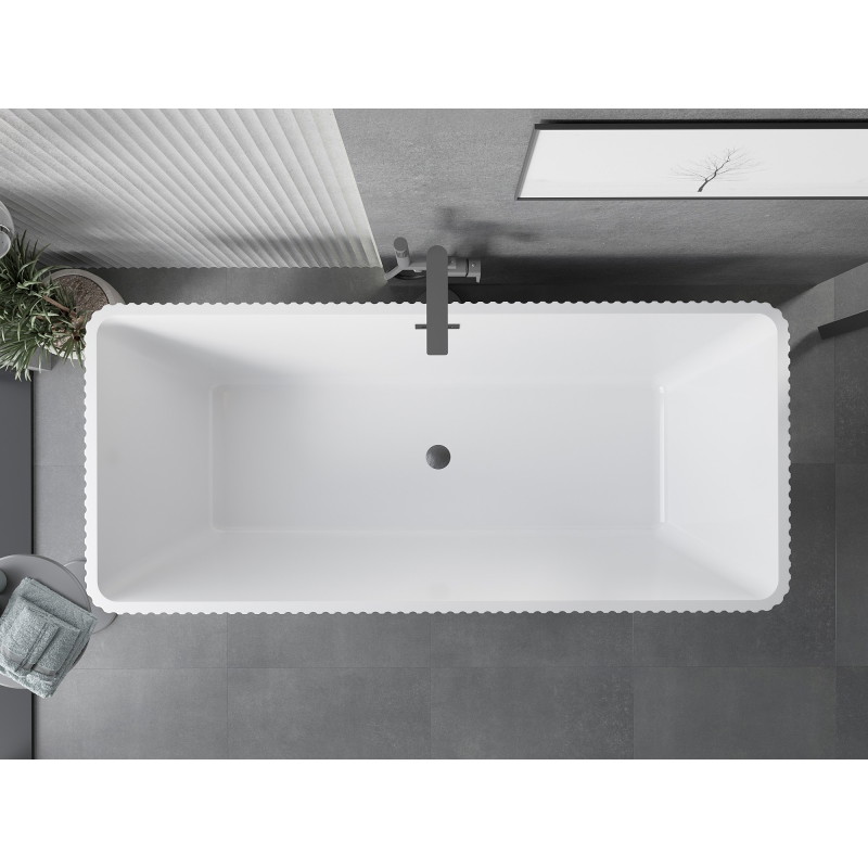 Mexen Tava cadă freestanding cu caneluri 170 x 75 cm, alb/negru, preaplin gun gray periat - 52851707575-66