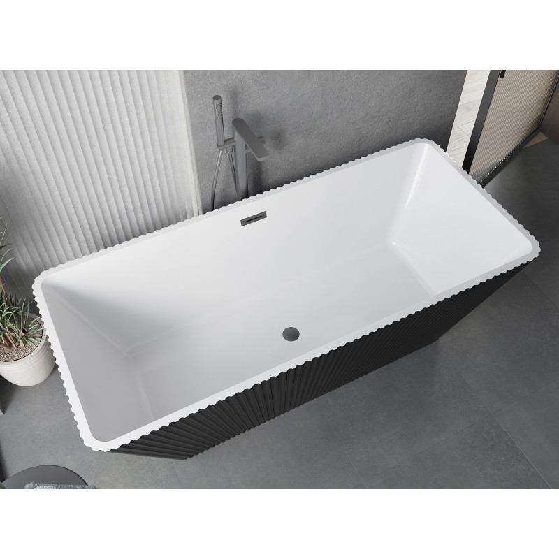 Mexen Tava cadă freestanding cu caneluri 170 x 75 cm, alb/negru, preaplin gun gray periat - 52851707575-66