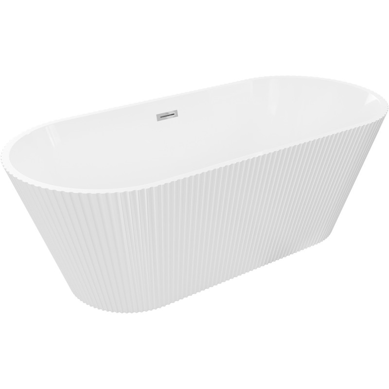 Mexen Yara cadă freestanding cu striații 170 x 75 cm, albă, cu preaplin crom - 52861707500-01