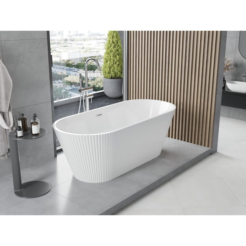 Mexen Yara cadă freestanding canelată 170 x 75 cm, albă, preaplin crom - 52861707500-01