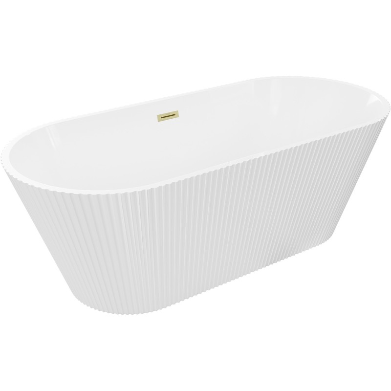 Cadă freestanding Mexen Yara canelată 170 x 75 cm, albă, preaplin auriu periat - 52861707500-55