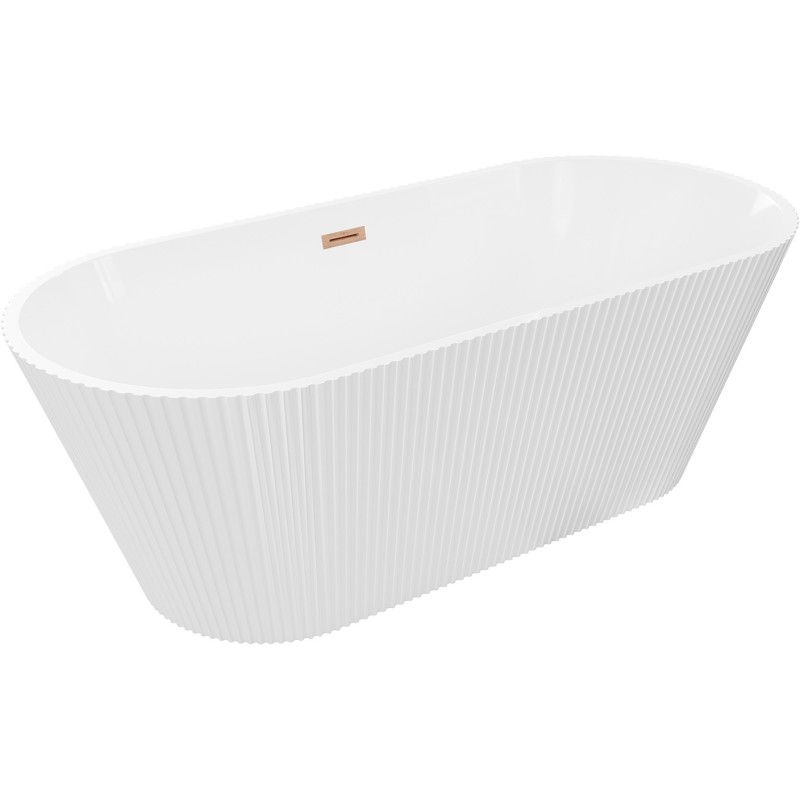 Mexen Yara cadă freestanding canelată 170 x 75 cm, albă, preaplin cupru periat - 52861707500-65