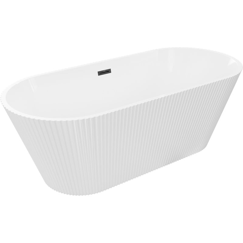Mexen Yara cadă freestanding canelată 170 x 75 cm, albă, preaplin negru - 52861707500-70