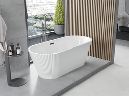 Mexen Yara cadă de baie freestanding cu caneluri 170 x 75 cm, albă, preaplin gun metal - 52861707500-95