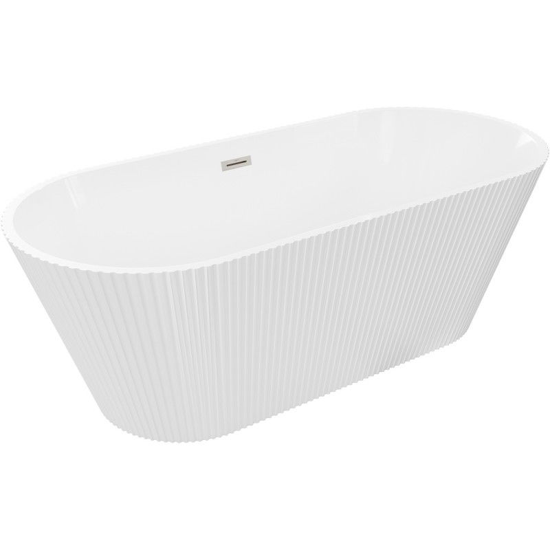 Mexen Yara cadă freestanding rigată 170 x 75 cm, albă, preaplin nichel periat - 52861707500-97