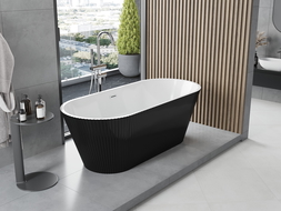 Cadă freestanding Mexen Yara striată 170 x 75 cm, alb/negru, preaplin crom - 52861707575-01