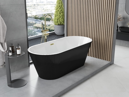 Mexen Yara cadă freestanding cu riflaj 170 x 75 cm, alb/negru, preaplin auriu periat - 52861707575-55