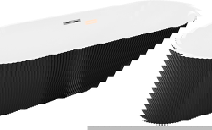 Mexen Yara szabadon álló bordázott kád 170 x 75 cm, fehér/fekete, rózsaarany túlfolyó - 52861707575-60