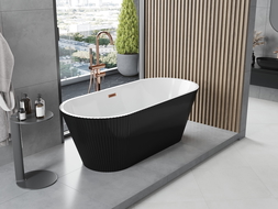 Mexen Yara cadă freestanding cu caneluri 170 x 75 cm, alb/negru, preaplin gun gray periat - 52861707575-66