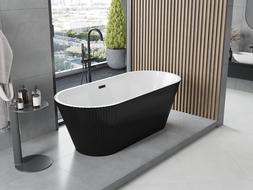 Mexen Yara cadă freestanding cu striații 170 x 75 cm, alb/negru, preaplin negru - 52861707575-70