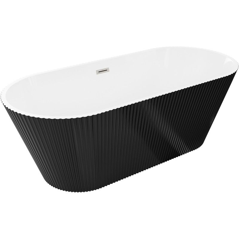 Mexen Yara cadă freestandingă canelată 170 x 75 cm, alb/negru, preaplin nichel periat - 52861707575-97