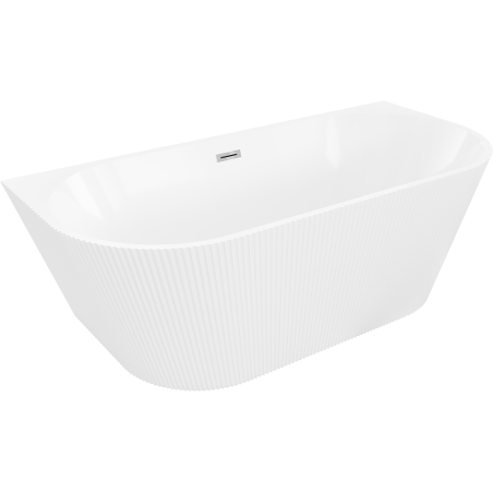 Mexen Oris cadă freestanding de perete, canelată, 150 x 75 cm, albă, preaplin crom - 52871507500-01