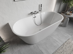 Mexen Oris cadă freestanding de perete, canelată, 150 x 75 cm, albă, preaplin crom - 52871507500-01