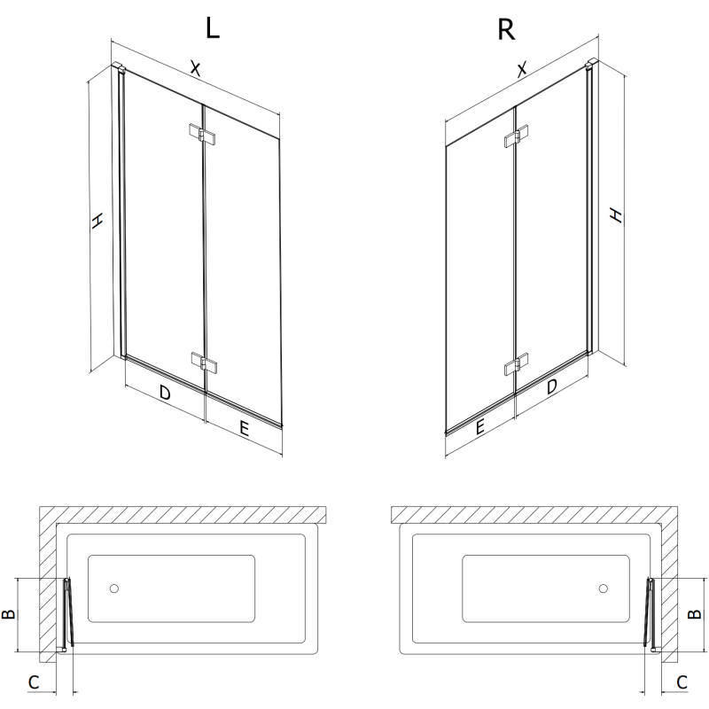 Mexen Mist paravan de cadă cu 2 panouri, stânga 80 x 150 cm, transparent, crom - 8A9-080-002-01-00-L