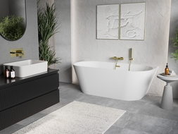 Mexen Oris cadă de baie freestanding montată lângă perete, rigată, 150 x 75 cm, albă, preaplin auriu- 52871507500-50