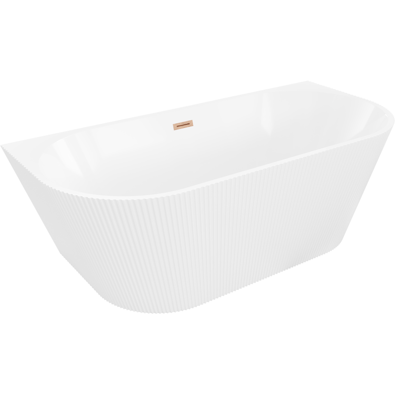 Mexen Oris cadă de baie freestanding lângă perete, cu șănțuire, 150 x 75 cm, albă, preaplin cupru periat - 52871507500-65