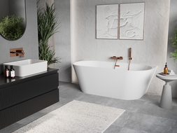 Mexen Oris cadă freestanding perete cu striații 150 x 75 cm, albă, preaplin cupru periat - 52871507500-65