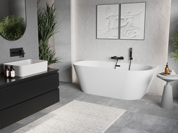 Mexen Oris cadă freestanding lângă perete, canelată 150 x 75 cm, albă, preaplin negru - 52871507500-70